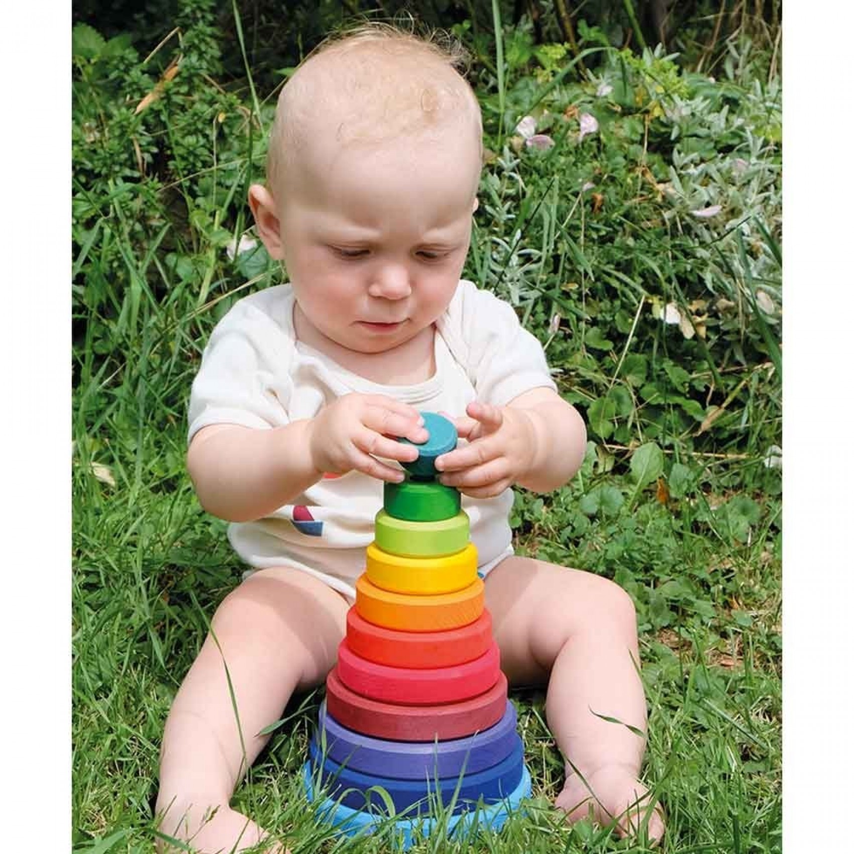 Grande Pyramide pour Bébé Jouet à Empiler 40 cm, Jouet Rotatif pour