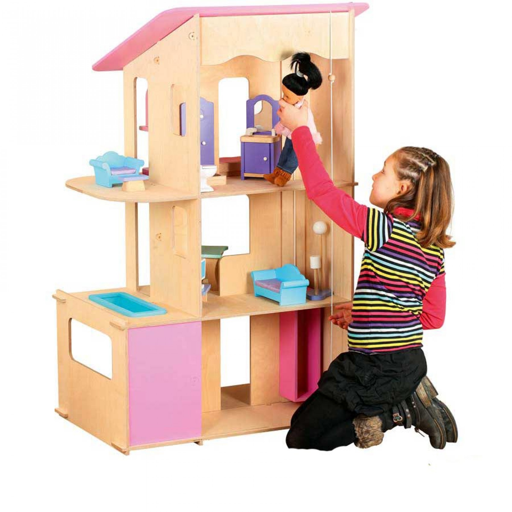 Maxi maison en bois pour poupées mannequins meublée - JBBois