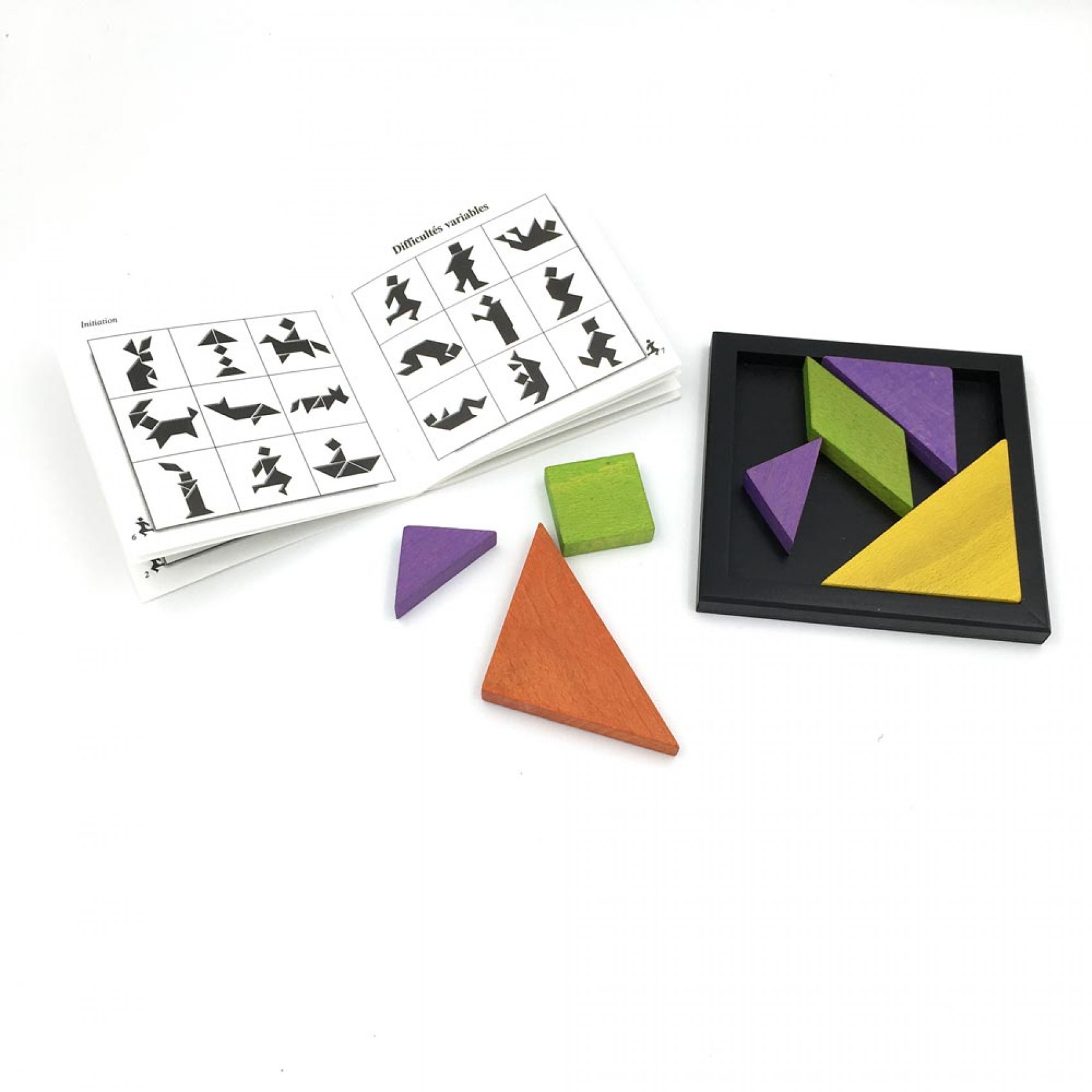 Jouets de casse-tête en bois Tangram Jeu de puzzle coloré Cadeau