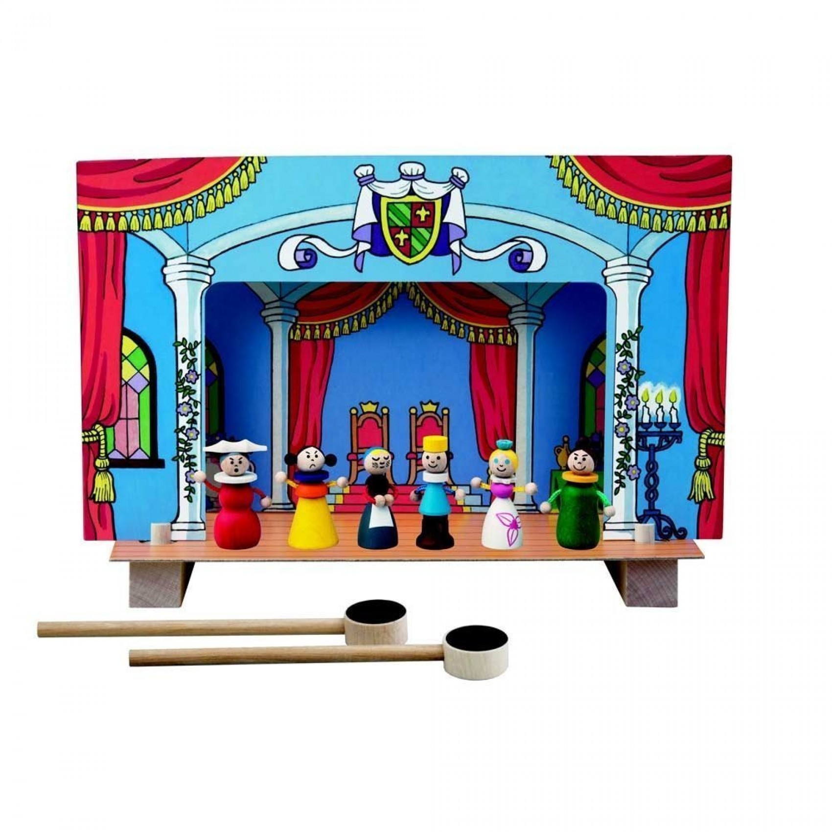 Théâtre de marionnettes en bois Petit Chaperon rouge, 4 marionnettes 29 x  31cm
