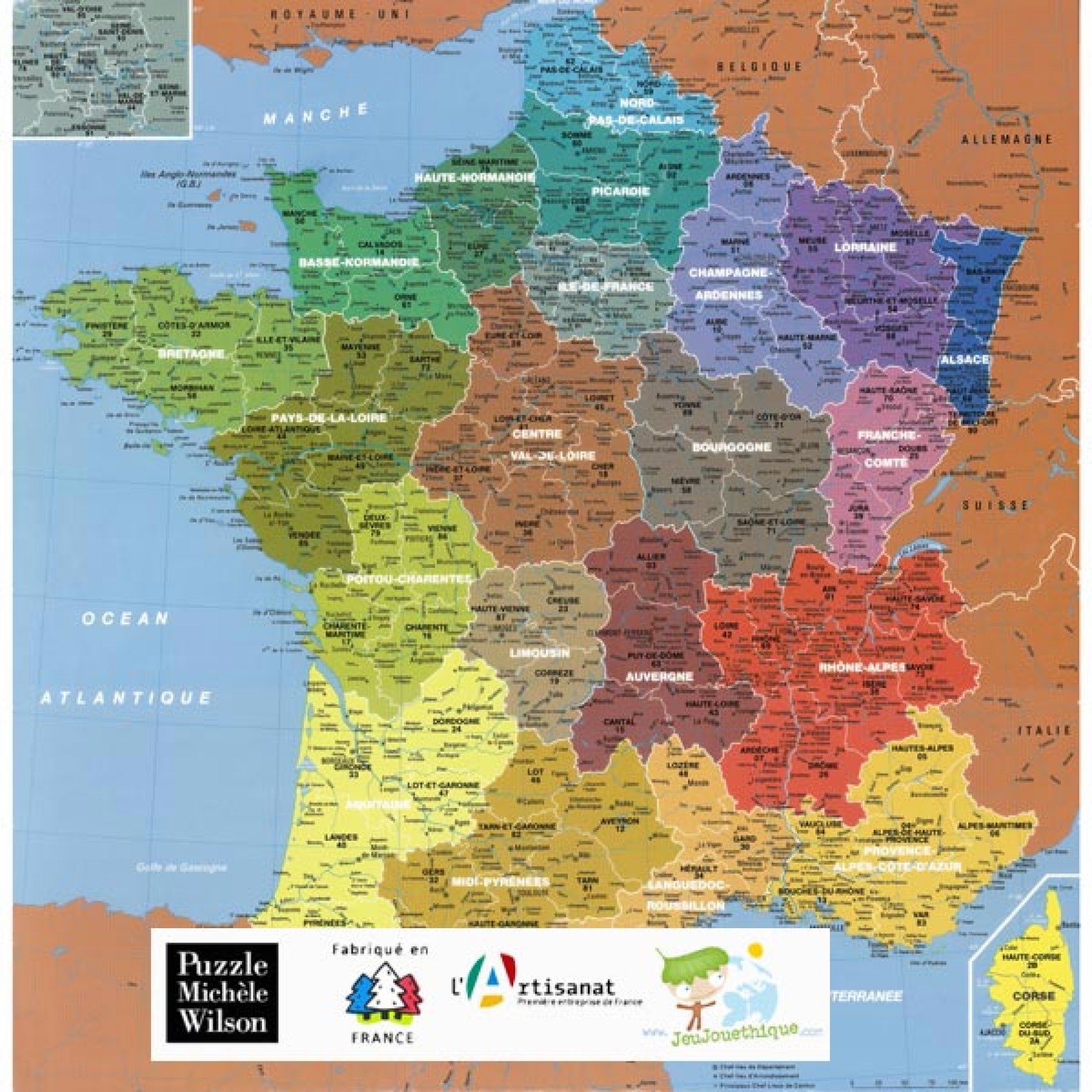 Puzzle en bois adulte carte de France 100 pièces Michèle Wilson