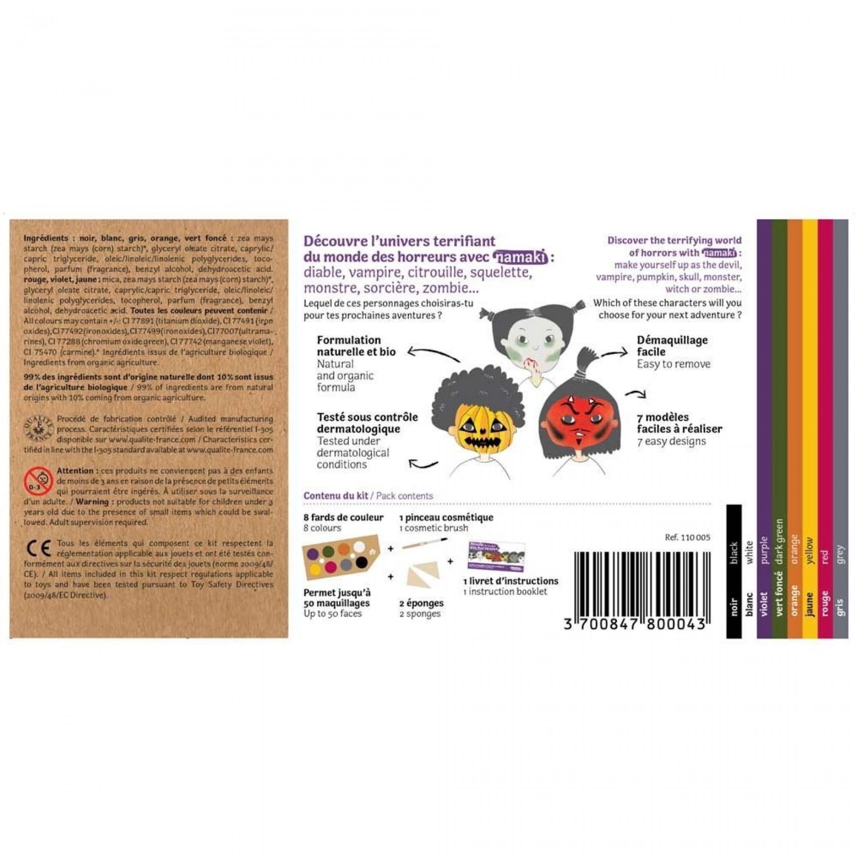 Kit Maquillage Horreur NAMAKI - 6 Couleurs Naturelles - Facile à Mettre & Enlever - Enfant & Adulte