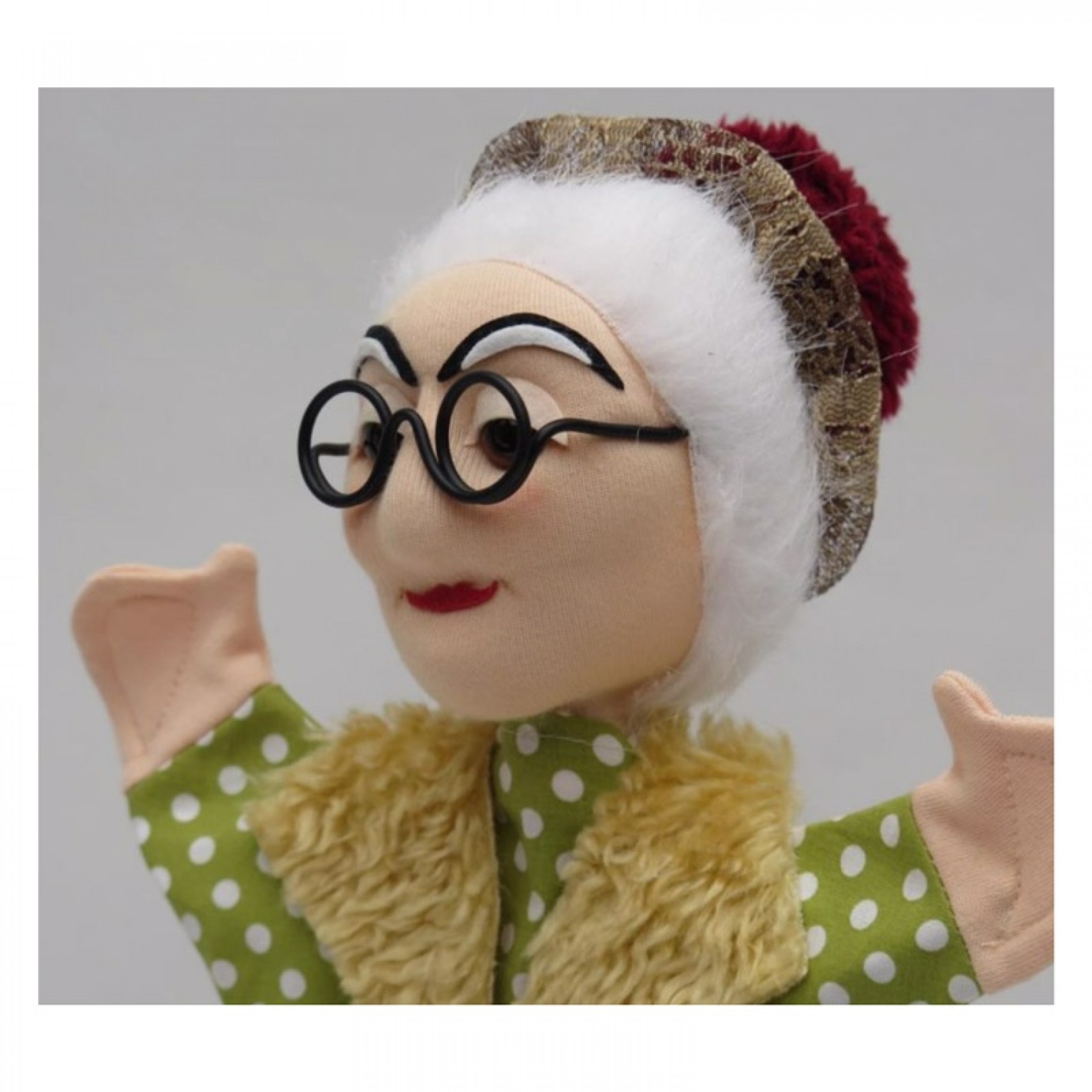 Marionnette à Main Ancienne – Personnage Grand-Mère Avec Châle Et Dentelle – Théâtre Guignol