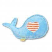 Doudou bébé baleine bleu rayures melon