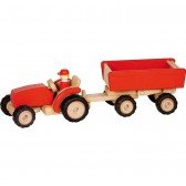 Tracteur en bois avec remorque - rouge