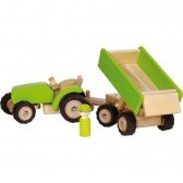 Tracteur en bois avec remorque - vert