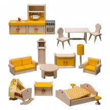 Ensemble de mobilier de maison de poupées 17 pièces - Fabricant Allemand