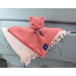 Doudou plat Chat - Rose - 27 x 27 cm