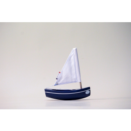 Thonier en bois - Le Bâchi 17 cm - Coque Bleu marine -Tirot