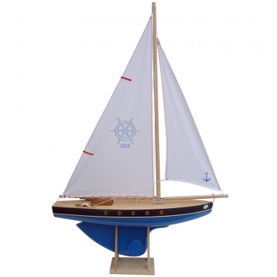 Grand voilier en bois coque bleue 53 cm - Bateaux Tirot