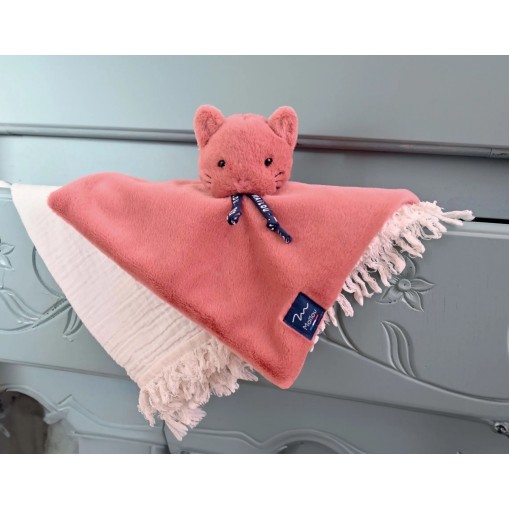 Doudou plat Chat - Rose - 27 x 27 cm