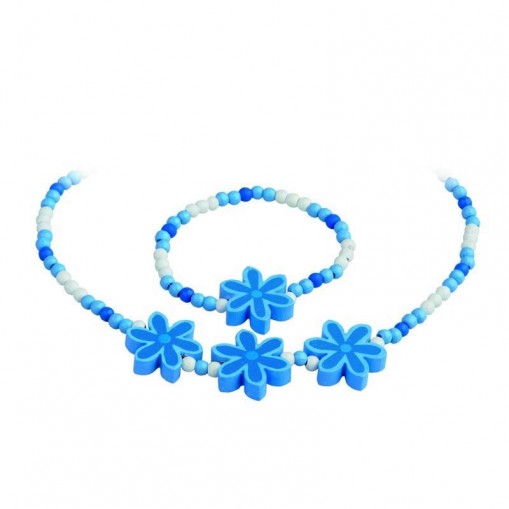 Collier et bracelet enfant Fleurs bleues - Artisan Tchèque