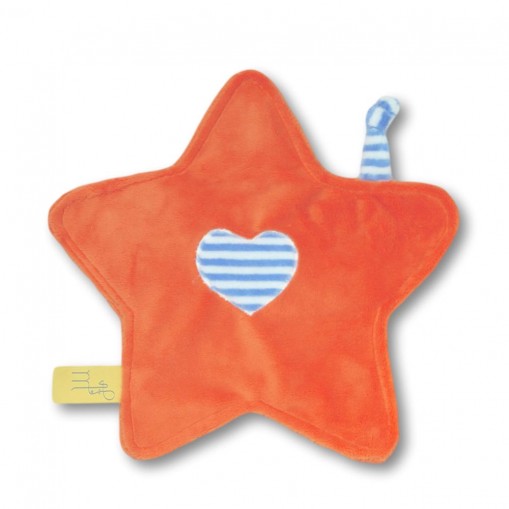 Doudou petite étoile orange rayures bleues - Moncalin