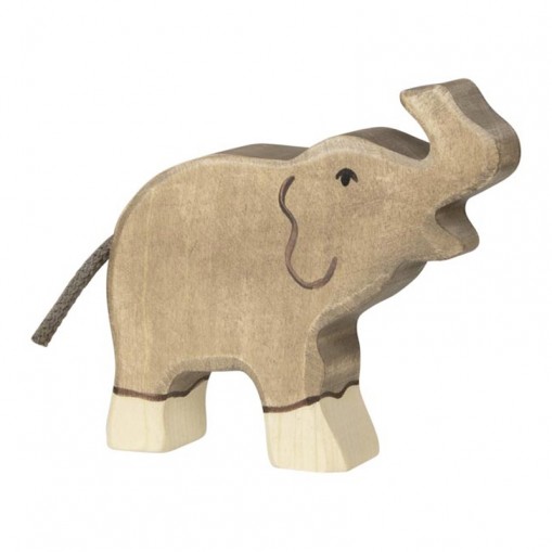 Petit éléphant en bois trompe haute - Figurine Holztiger 