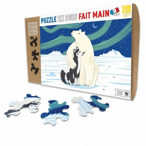 Puzzle en bois L'Ours et le Husky - 12 pièces - Puzzles Michèle Wilson