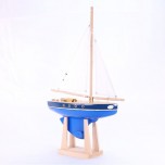 Voilier en bois - Le Tirot 30 cm - Voile blanche - Coque bleue - Tirot