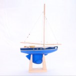 Voilier en bois - Le Tirot 30 cm - Voile blanche - Coque bleue - Tirot