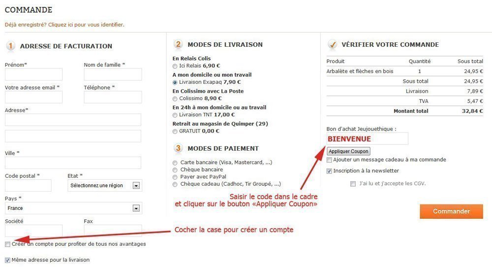 Comment profiter du code Bienvenue Comment saisir le code Bienvenue chez Jeujouethique